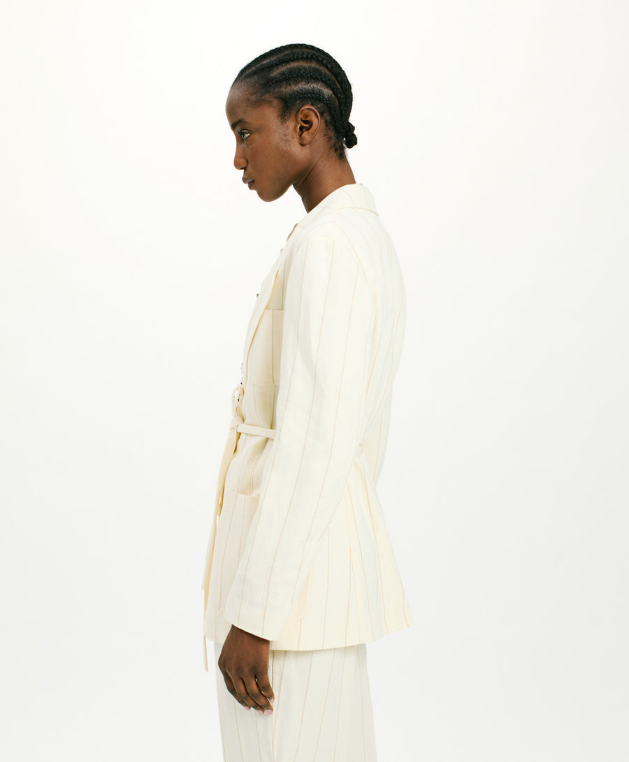 MOMONI OPUNTIA JACKET IN STRIPED FAKE DENIM - CREAM