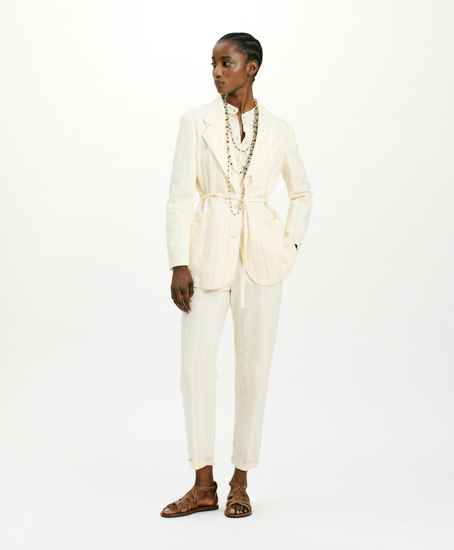 MOMONI OPUNTIA JACKET IN STRIPED FAKE DENIM - CREAM