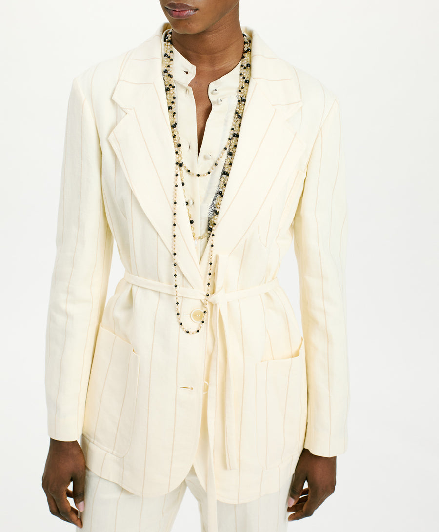 MOMONI OPUNTIA JACKET IN STRIPED FAKE DENIM - CREAM