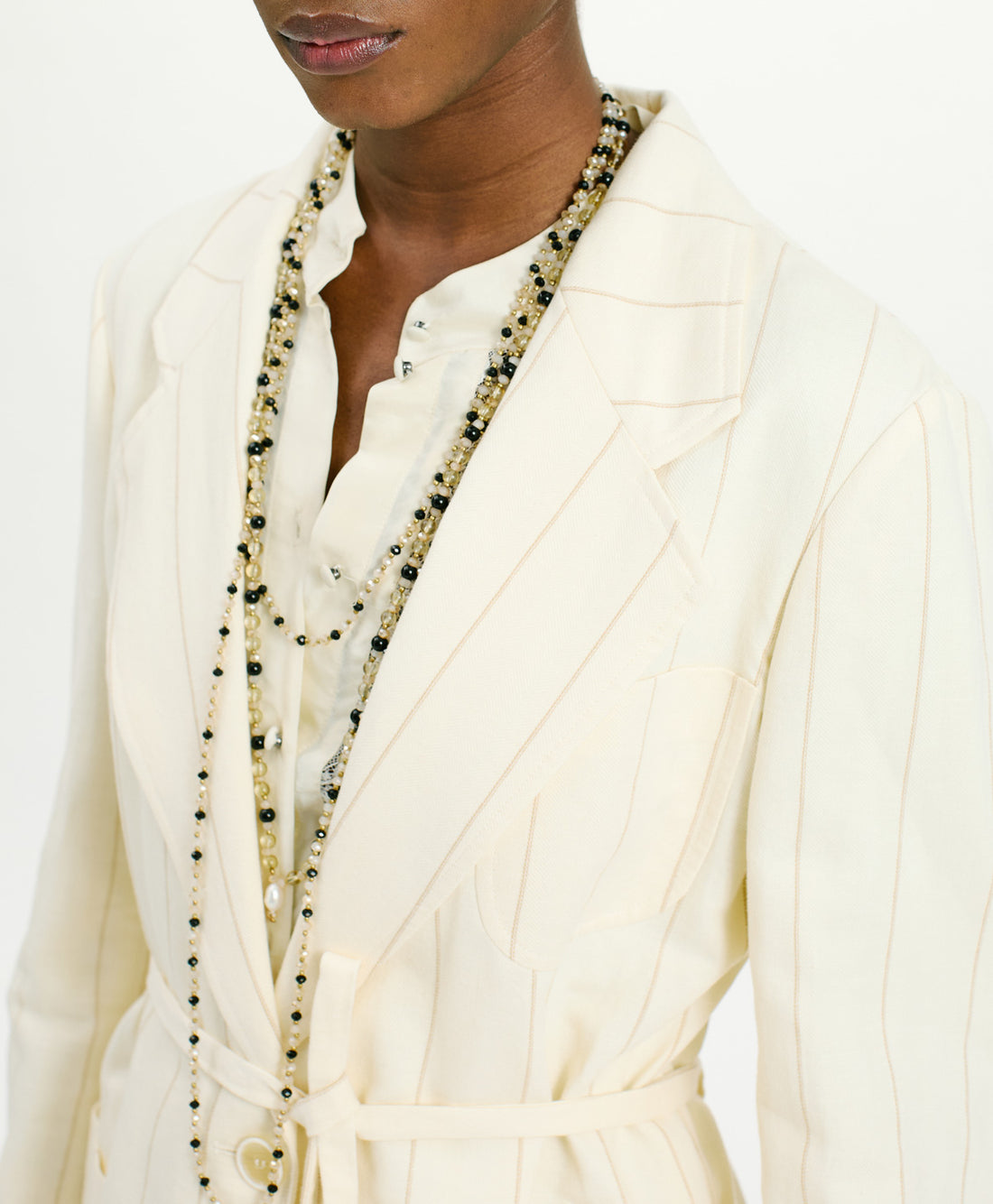MOMONI OPUNTIA JACKET IN STRIPED FAKE DENIM - CREAM